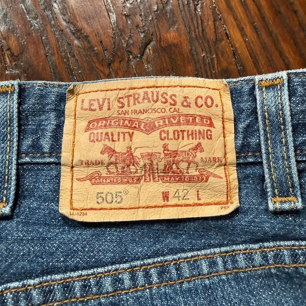 Levis 505 Shorts Mens 42 Blue Denim 42x10 Jorts Jean 90s‎ Grunge